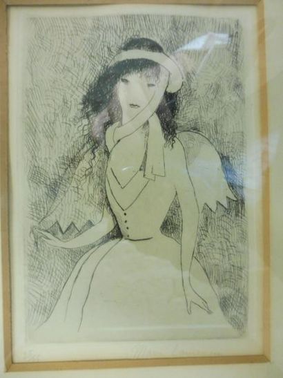 LAURENCIN Marie 1885-1956 "Jeune fille à l’écharpe" gravure en noir signée en bas...