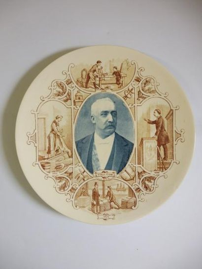 null 2 ASSIETTES "président CARNOT 1837-1894" camaïeu de vert faïence diam 20,7 cm...