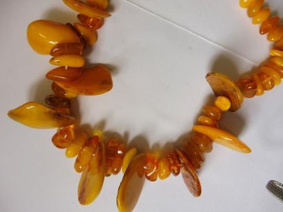 null COLLIER perle galet en ambre jaune de la Baltique diam 1,8 à 4,5 cm long. 58...