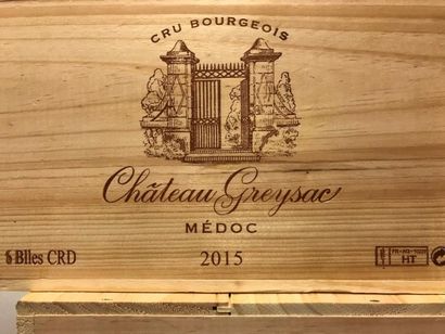 null 6 bouteilles Château Greysac Cru bourgeois 2015 (caisse bois d'origine).