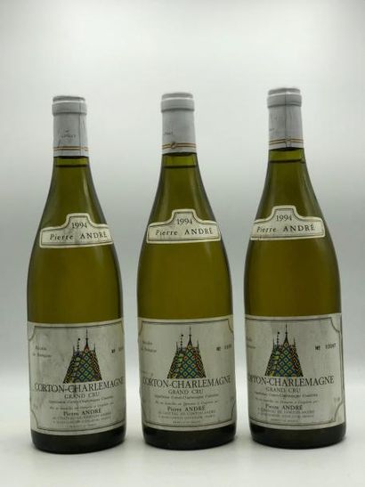 null 3 bouteilles Corton Charlemagne GC Pierre André 1994 (étiq. Très lég.marqué...