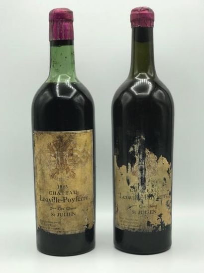 null 2 bouteilles Château Léoville Poyferré 2e Cru Classé Saint-julien 1943 (niveau...