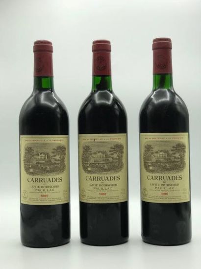 null 3 bouteilles Carruades de Lafite Rothschild 1986 (niveau: 2 bas goulot)