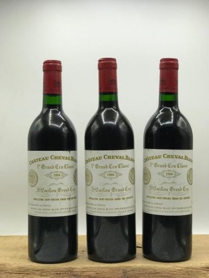 null 3 bouteilles Château Cheval Blanc GCC Saint Emilion 1988 (1 étiq. très lég....