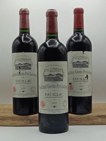 null 3 bouteilles Château Grand-Puy-Lacoste 5eme GCC Pauillac 1998 (2 étiq. Lég....