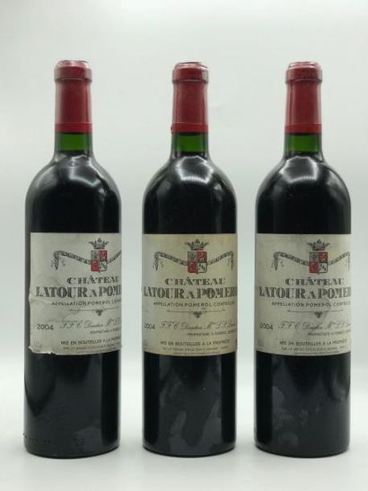 null 3 bouteilles Château Latour à Pomerol Pommerol 2004 (étiq.lég.tâchées, lég....