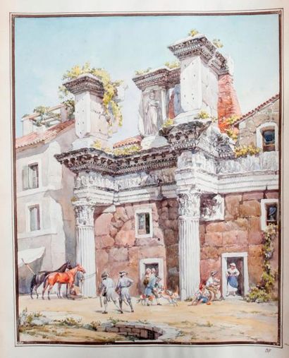 École italienne Forum de Nerva à Rome animé
Aquarelle.
28 x 22,5 cm