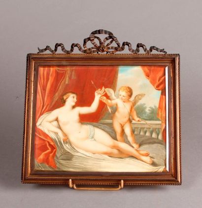Ecole française ou italienne du XIXe siècle Venus et Cupidon
Aquarelle.
18 x 22,2...