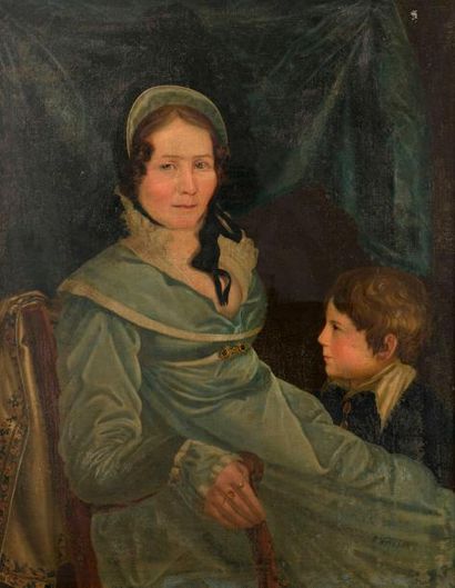 ECOLE FRANÇAISE, premier tiers du XIXe siècle Portrait d'une mère en robe et coiffe...