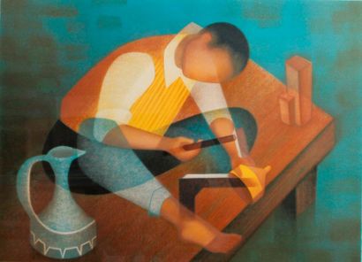 Louis TOFFOLI (1907-1999) Artisan au travail
Lithographie en couleurs, signée en...
