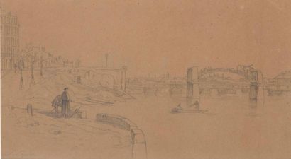 STANISLAS LEPINE (1835-1892) Passy, pêcheurs sur les quais
Dessin à la mine de plomb,...