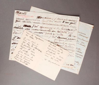 Maurice maeterlinck (1862-1949) Lettre autographe signée de trois pages in-16 (1903),...