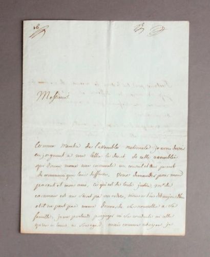 Honoré Gabriel Riqueti, Comte de MIRABEAU (1749-1791) Lettre autographe signée.
Demi-page...
