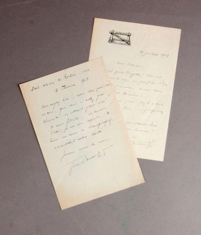 Jules RENARD (1864-1910) Deux lettres autographes signées. Une page in-12, 18 janvier...