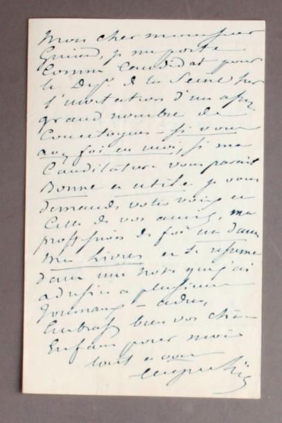 Eugène SUE (1804-1857) Lettre autographe d'une page in-12. «...je me porte comme...