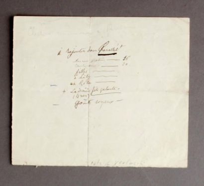 Paul VERLAINE (1844-1896) Note autographe de huit lignes, qui a pour titre «A rajouter...