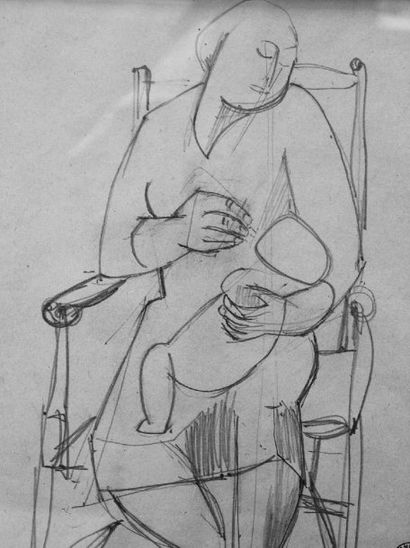 BEAUDIN ANDRÉ (1895-1979) Maternité Crayon, cachet en bas à droite. 25x21cm
