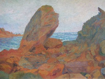 COLLE AUGUSTE MICHEL (1872-1949) Les rochers à Hendaye, 1905. Huile sur toile, signée...
