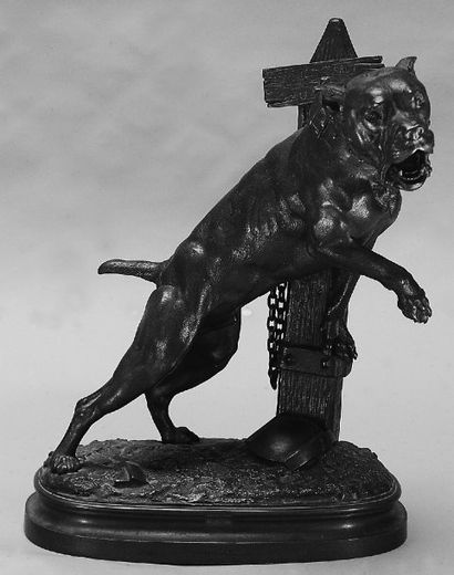 LECOURTIER PROSPER (1855-1924), d'après Prenez garde au chien Bronze signé et daté...