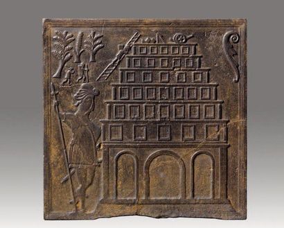 null Plaque de cheminée à décor d'une architecture. Pays Bas, XVIIIe siècle. H. 64...