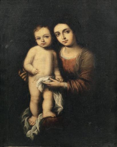 École ESPAGNOLE du XVIIe siècle, entourage de MURILLO Vierge à l'Enfant Toile contrecollée...