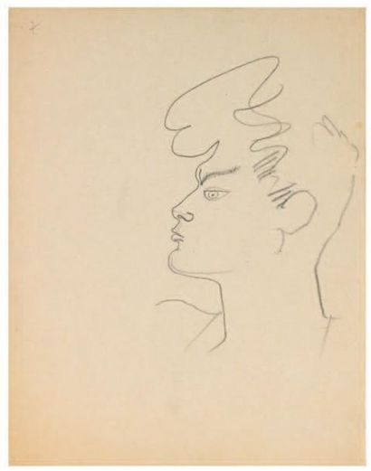 COCTEAU (Jean) Portrait de Jean Marais. Dessin original au crayon; 21 x 27 cm.