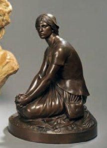 Henri Michel Antoine CHAPU (1833-1891) Jeanne d'Arc Bronze à patine brune. Fonte...