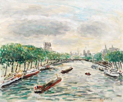 Jean-Jacques RENÉ (actif au XXe siècle) La Seine au pont de Solférino Huile sur toile,...