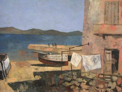 Roland OUDOT (1897-1981) Barques au bord de mer Huile sur toile, signée en bas à...