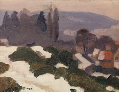 Jules Emile ZINGG (1882-1942) Paysage d'hiver Huile sur panneau, signée en bas, à...