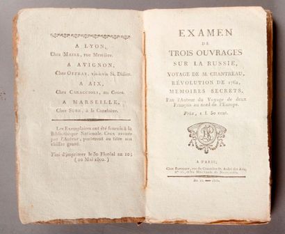 null [Examen de trois ouvrages sur la Russie]. Voyage de M. Chantreau, Révolution...