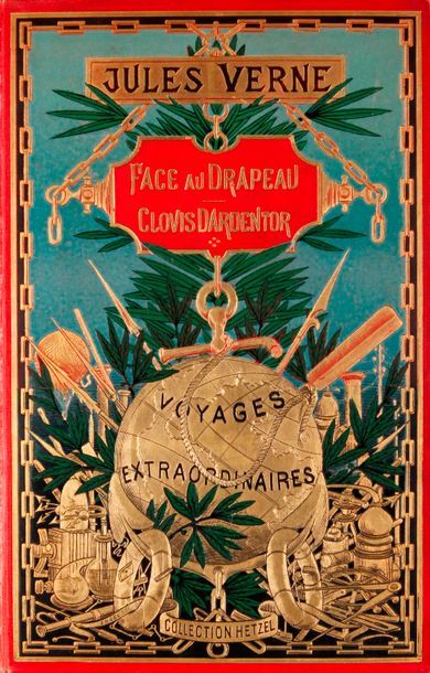 JULES VERNE-HETZEL Face au drapeau / Clovis Dardentor (1896) Volume double au globe...