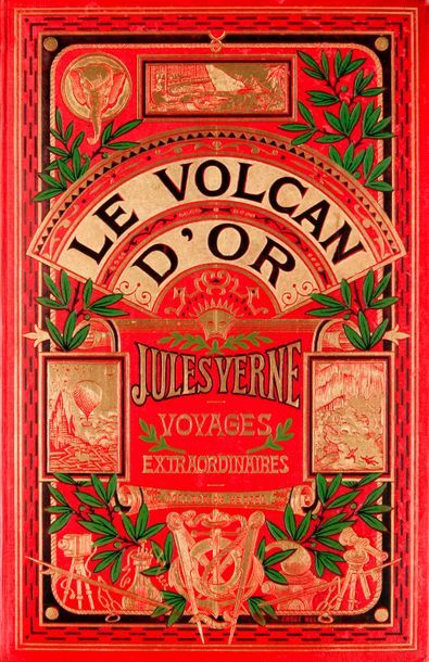 JULES VERNE-HETZEL Le Volcan d'or (1906).
Volume double à un éléphant, titre dans...