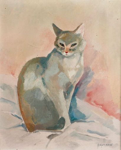 Jacques NAM (1881-1974) Chat assis
Huile sur toile, signée en bas à droite.
54 x...