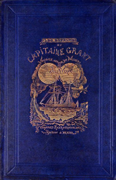 JULES VERNE-HETZEL Les Enfants du capitaine Grant. (1868). Bleu. Volume triple. Type...