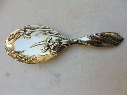 null BROSSE A CHEVEUX monture à décor aux iris métal argenté époque art nouveau H :...