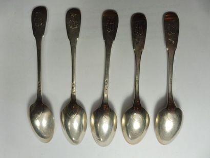 null 5 CUILLERS A CAFE modèle uniplat chiffré EP argent fabricant LL Nord 1819-1838...