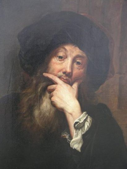 null Ecole probablement hollandaise du XVIIe siècle
Portrait d'homme pensif.
Huile...