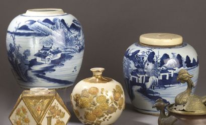 null Paire de POTS À GINGEMBRE en porcelaine blanc bleu. Chine XIXe siècle.
H. 22...