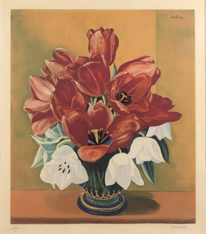 Moïse KISLING (1891-1953) Vase aux tulipes et aux lilium
Lithographie en couleurs,...