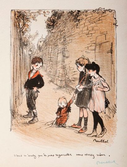Francisque POULBOT (1897-1946) Scènes d'enfants à Montmartre
Deux lithographies contresignées,...