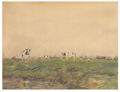 Siebe Johannes TEN CATE (1858-1908) Pré aux vaches
Plume, lavis et aquarelle, signée...