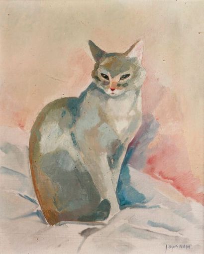 Jacques NAM (1881-1974) Chat assis
Huile sur toile, signée en bas à droite.
54 x...