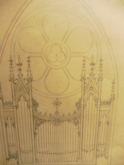 null ECOLE FRANCAISE vers 1850 ‘’buffet d’orgue dessin 66 x 47,2 cm ‘’projet de stèles...