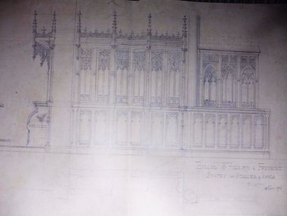null ECOLE FRANCAISE vers 1850 ‘’buffet d’orgue dessin 66 x 47,2 cm ‘’projet de stèles...