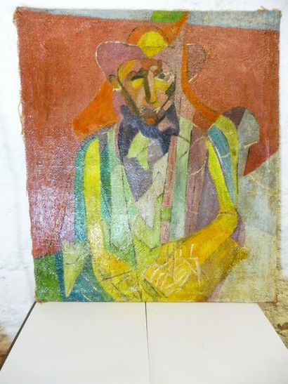 null ECOLE FRANCAISE ‘’ l’homme au chapeau’’ huile sur toile 50 x 45 cm 