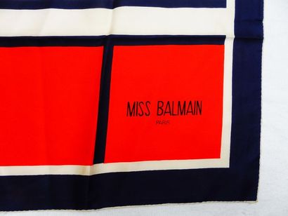 null BALMAIN Miss Foulard ‘’rectangles et lignes sur champ blanc’’ Soie 76 x 76 cm...