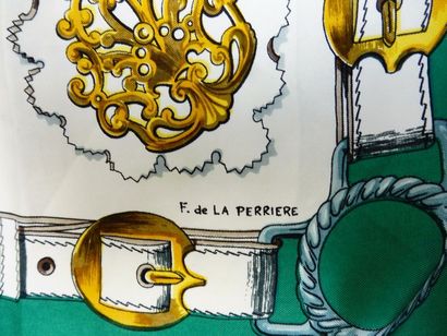 null HERMES Foulard ‘’cuivrerie’ par F. de la PERRIERE Soie 82 x 82 cm (bon état,...