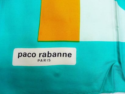 null Paco RABANNE Foulard ‘’cercles et rectangles’’ Soie 84 x 84 cm (bon état, t...