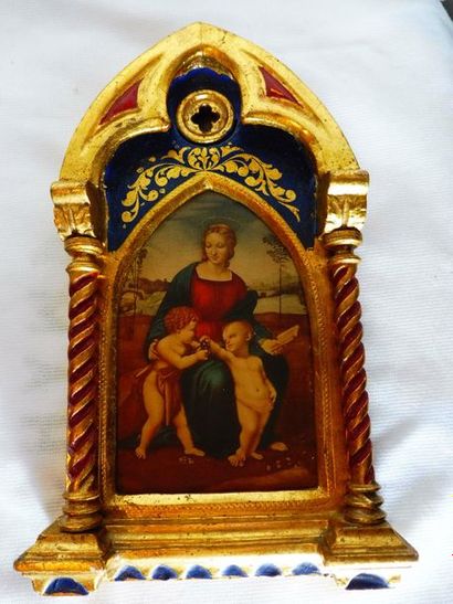 null PETIT CADRE contenant une reproduction ‘’la Vierge, l’Enfant Jésus et Saint...